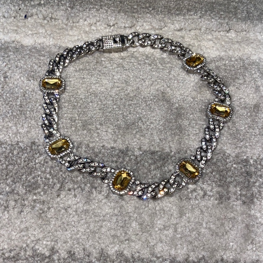 Cuban link pave choker with yellow rhinestones